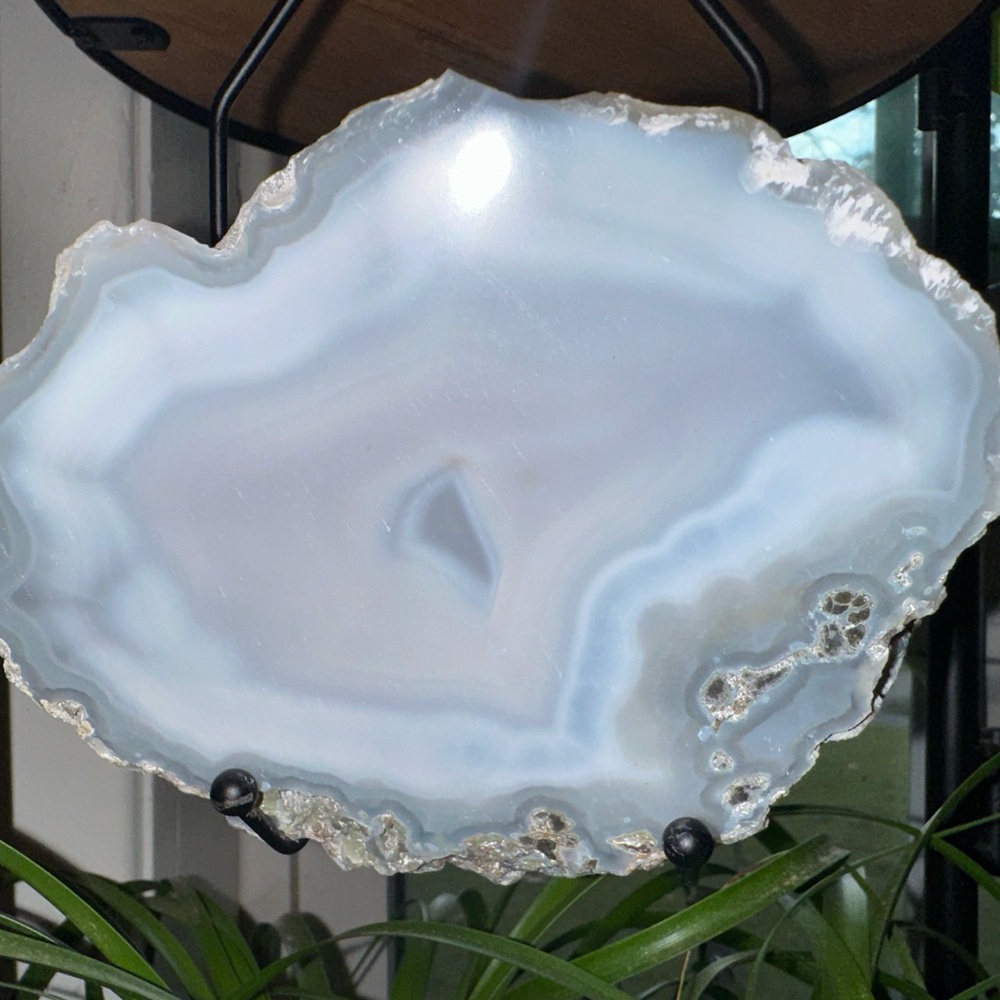 Blue and white natural banded agate slab.